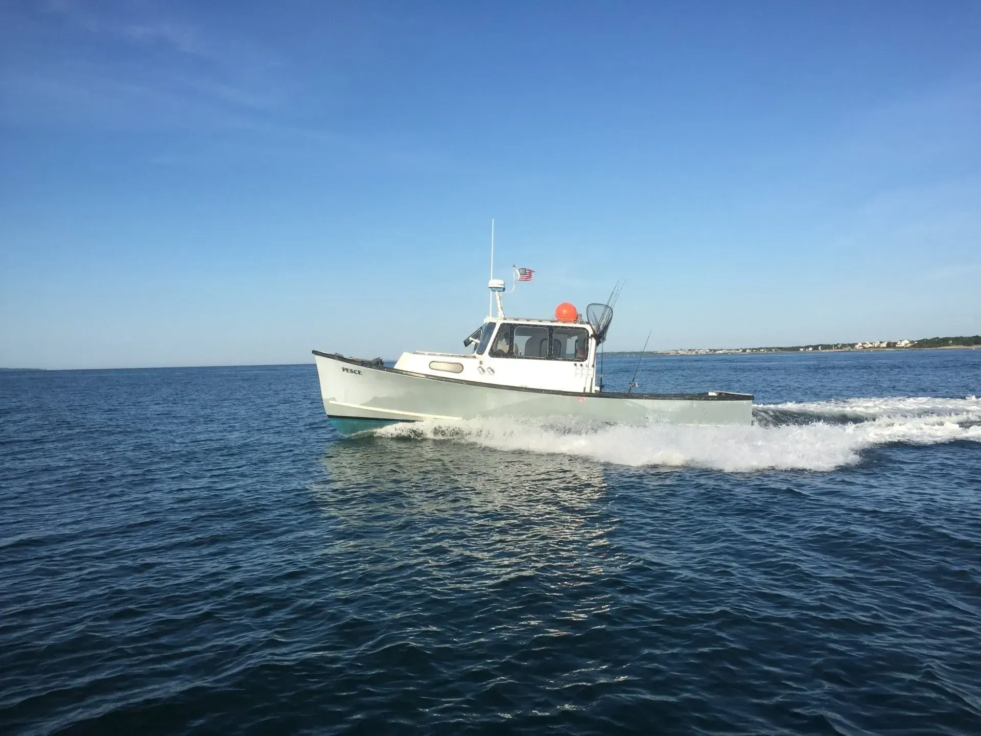 The PESCE, Capt. Jim's 31-foot Duffy, running on Nantucket Sound off Falmouth